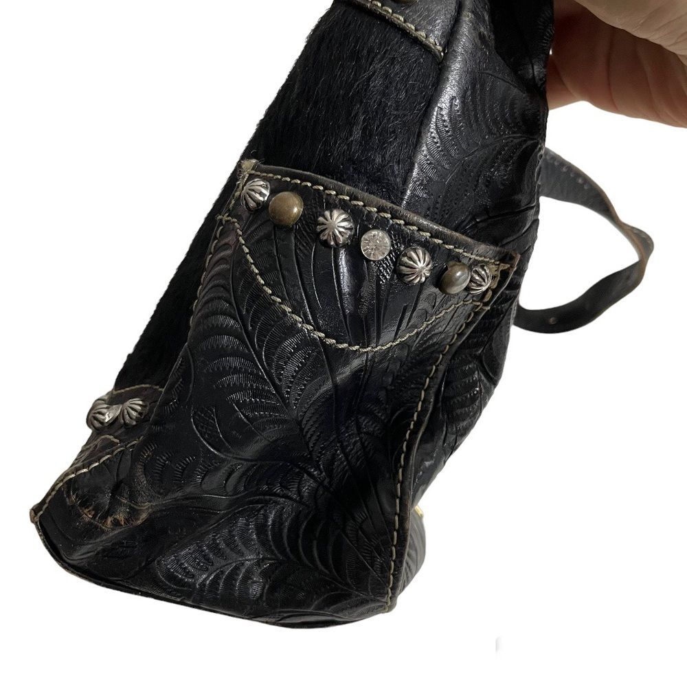 AMERICAN WEST Black Western Handbag Shoulder Bag Hair on Hide Leather Adjustable - Picture 5 of 11